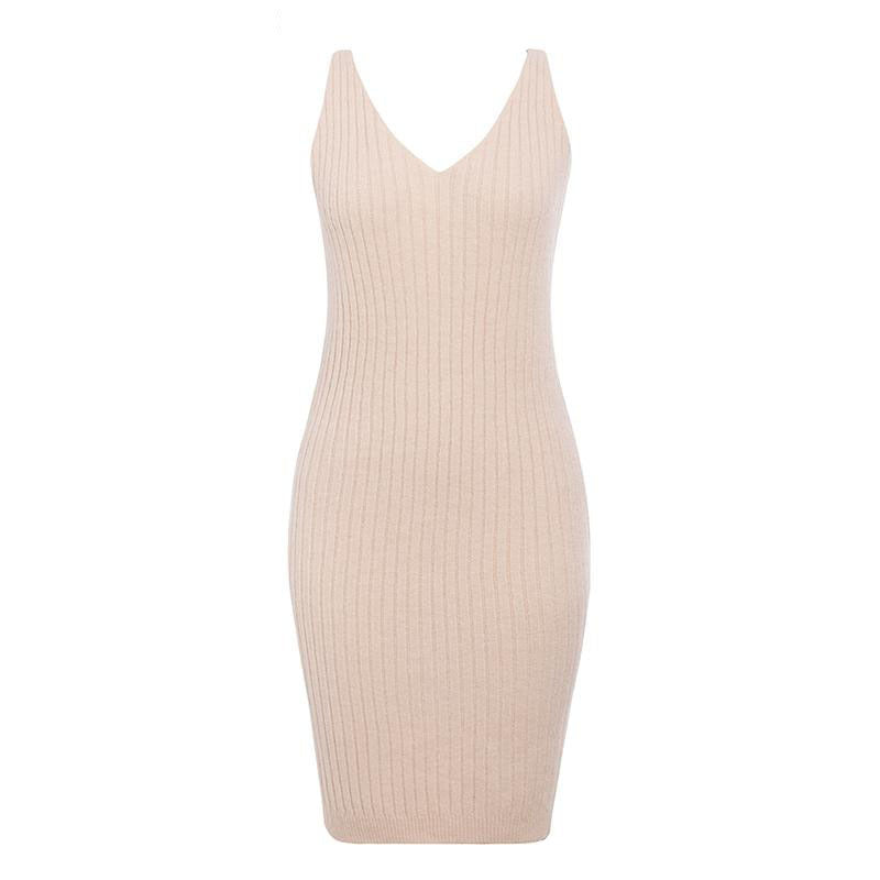Cropped Sweater and Ribbed Knit Dress Set in Blush — the dress on its own, cut out