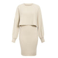 Cropped Sweater and Ribbed Knit Dress Set in Ivory — front view, cut out