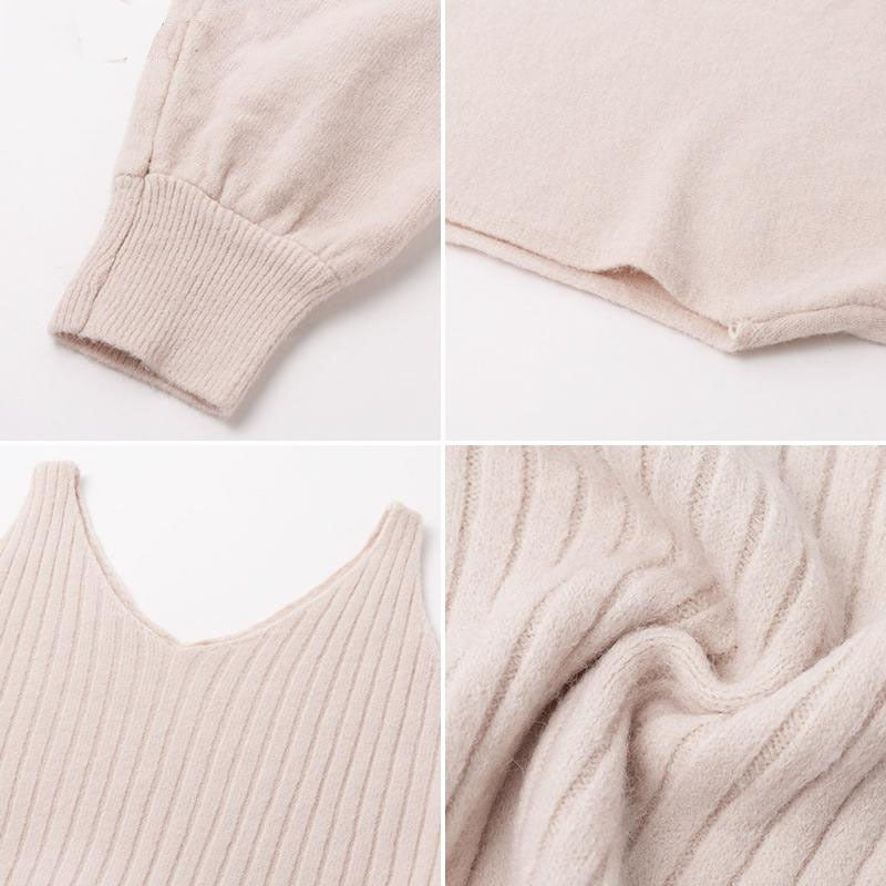 Cropped Sweater and Ribbed Knit Dress Set in Blush — close-ups of the rib knit and cuffs