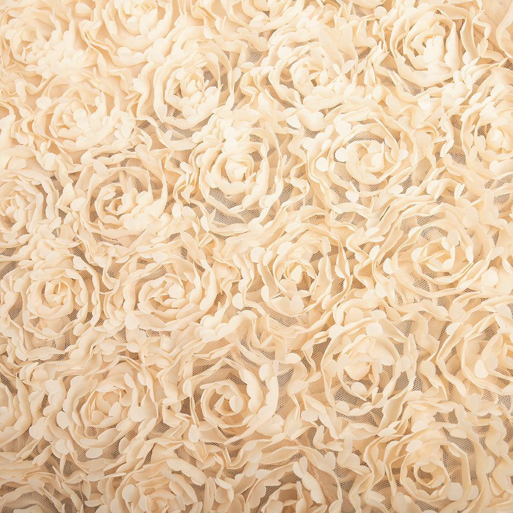 3D Rose Petal A-Line Maxi Skirt in Champagne — 3D rose petal texture close-up