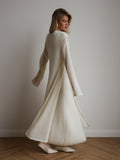 Airy Knit Long Cardigan & Sleeveless Maxi Dress Set in Ivory — full-length view on model, cardigan over dress
