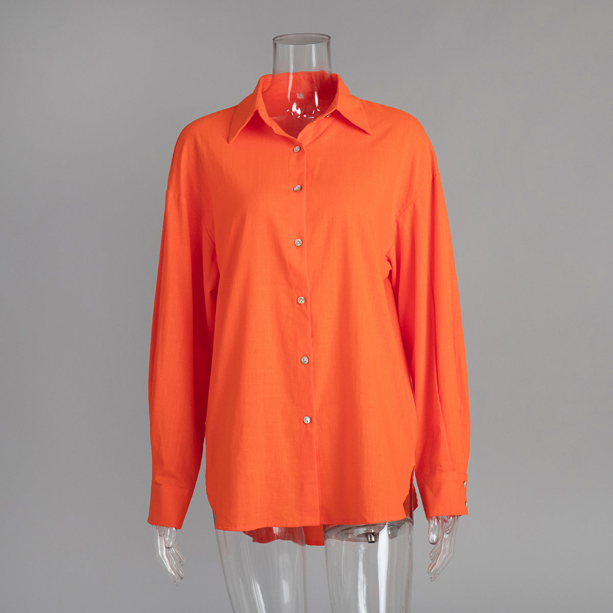 Relaxed Cotton Button-Down Shirt in Tangerine — front view