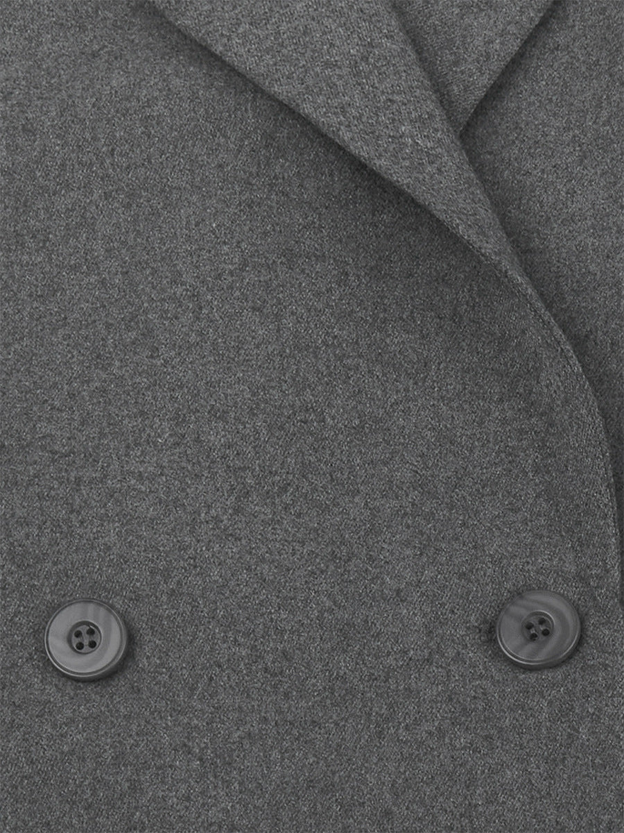 Oversized Double-Breasted Belted Blazer Jacket in Charcoal Gray — close-up of the double-breasted buttons