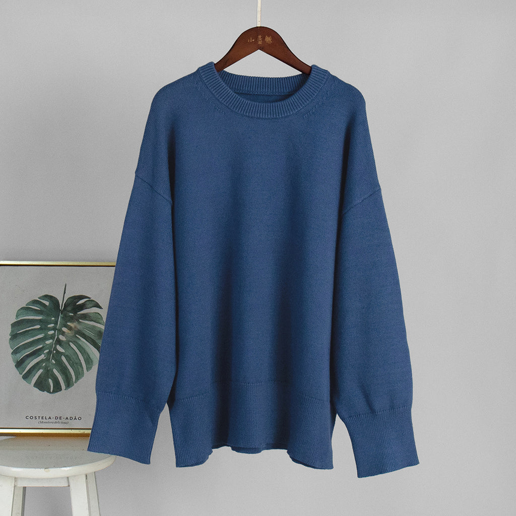 Slouchy Oversized Crew Neck Sweater in Navy — front view