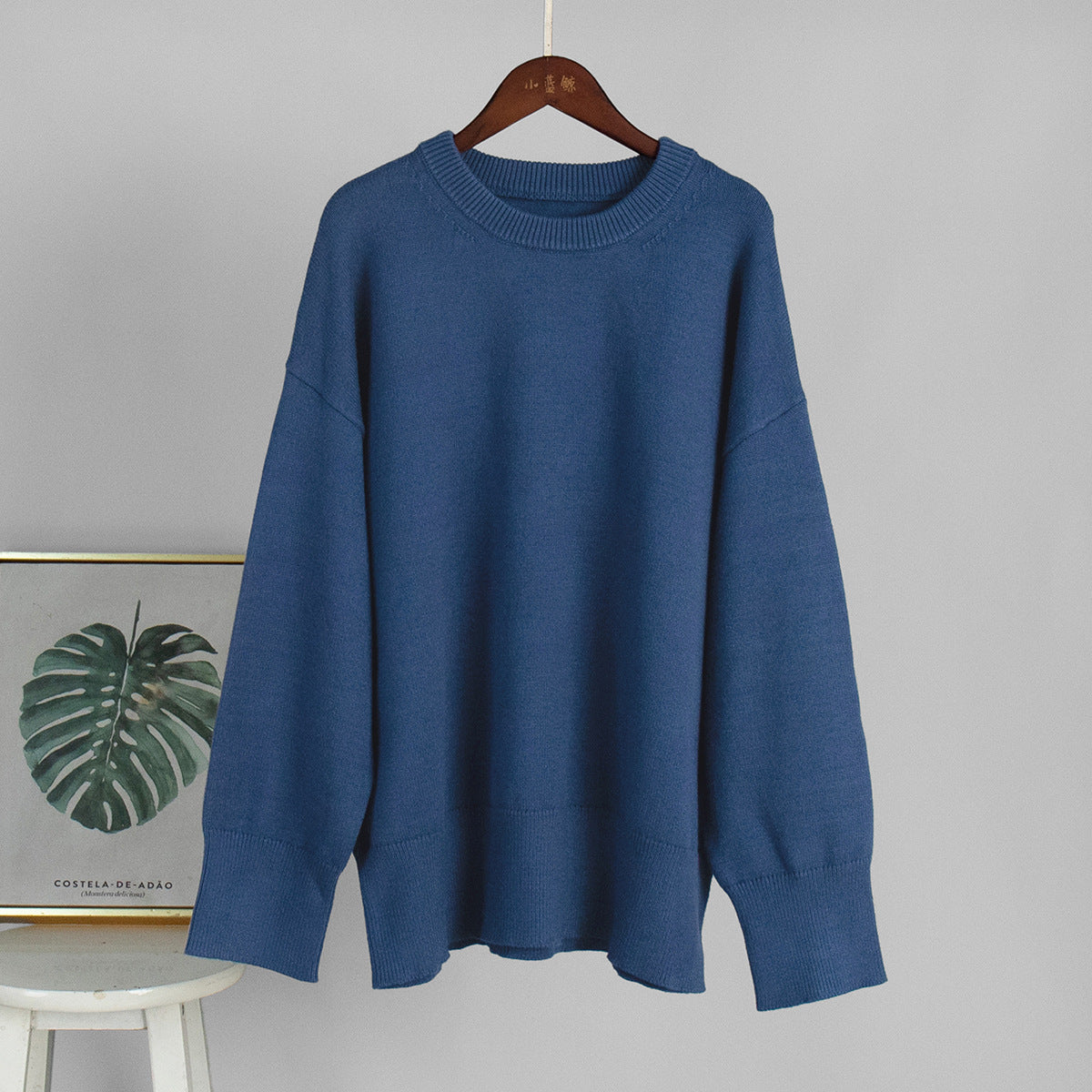 Slouchy Oversized Crew Neck Sweater in Navy — front view