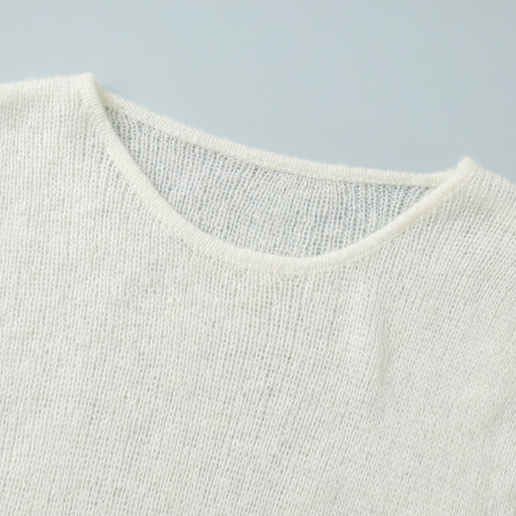 Airy Knit Long Cardigan & Sleeveless Maxi Dress Set in Ivory — close-up of the dress neckline