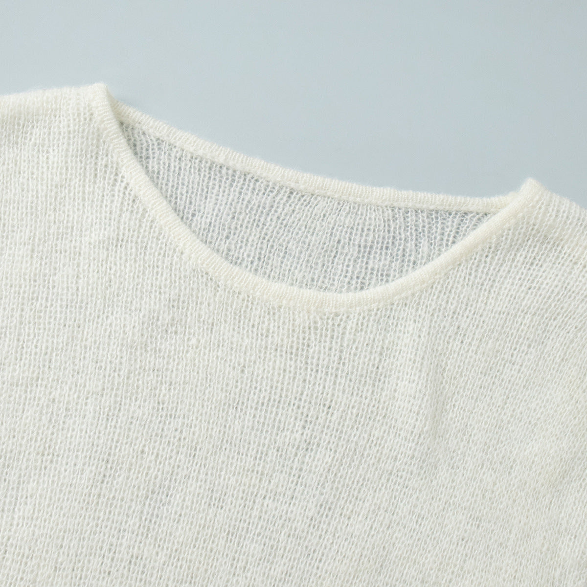 Airy Knit Long Cardigan & Sleeveless Maxi Dress Set in Ivory — close-up of the dress neckline