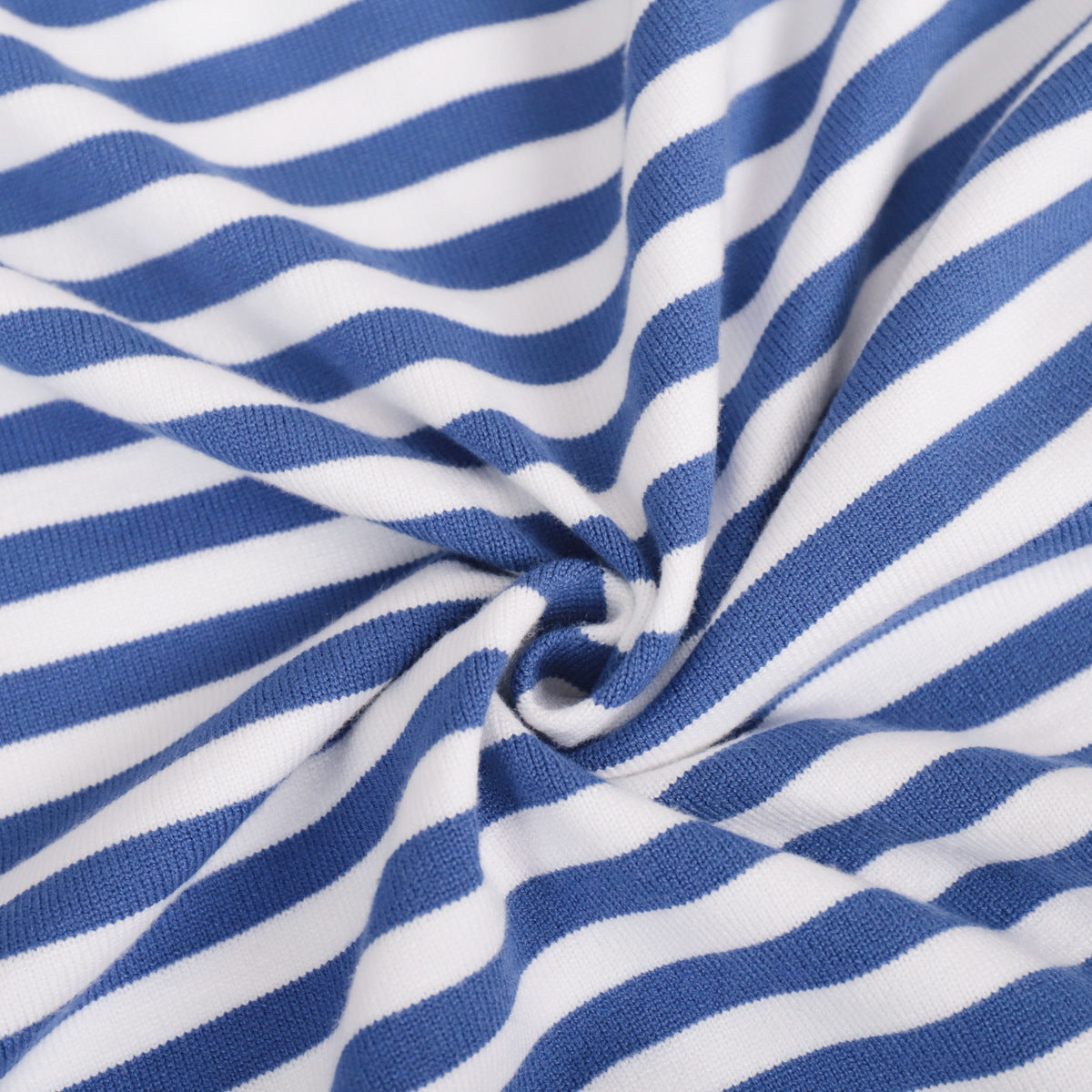 Relaxed Striped Crew Neck Sweater in Blue Stripe — knit texture close-up
