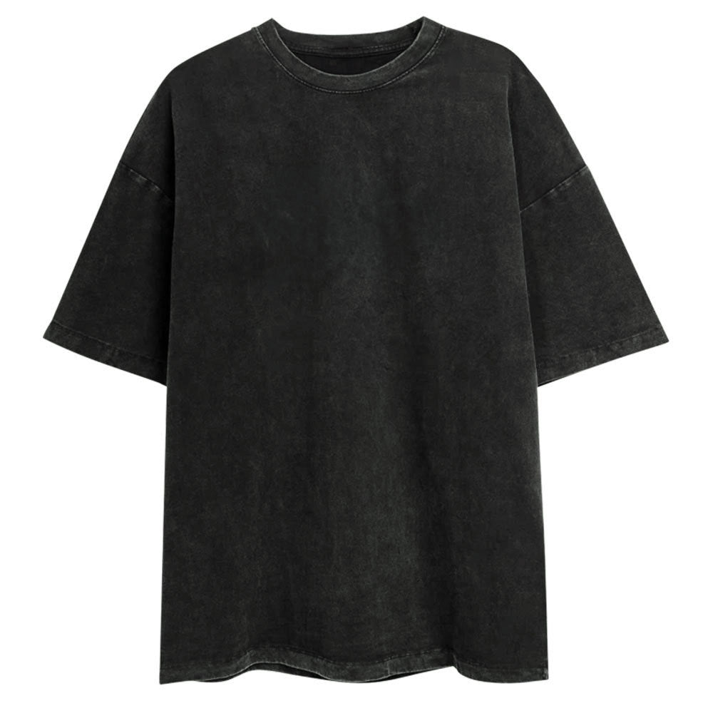 Oversized Washed Cotton Crewneck Tee in Washed Black — flat lay