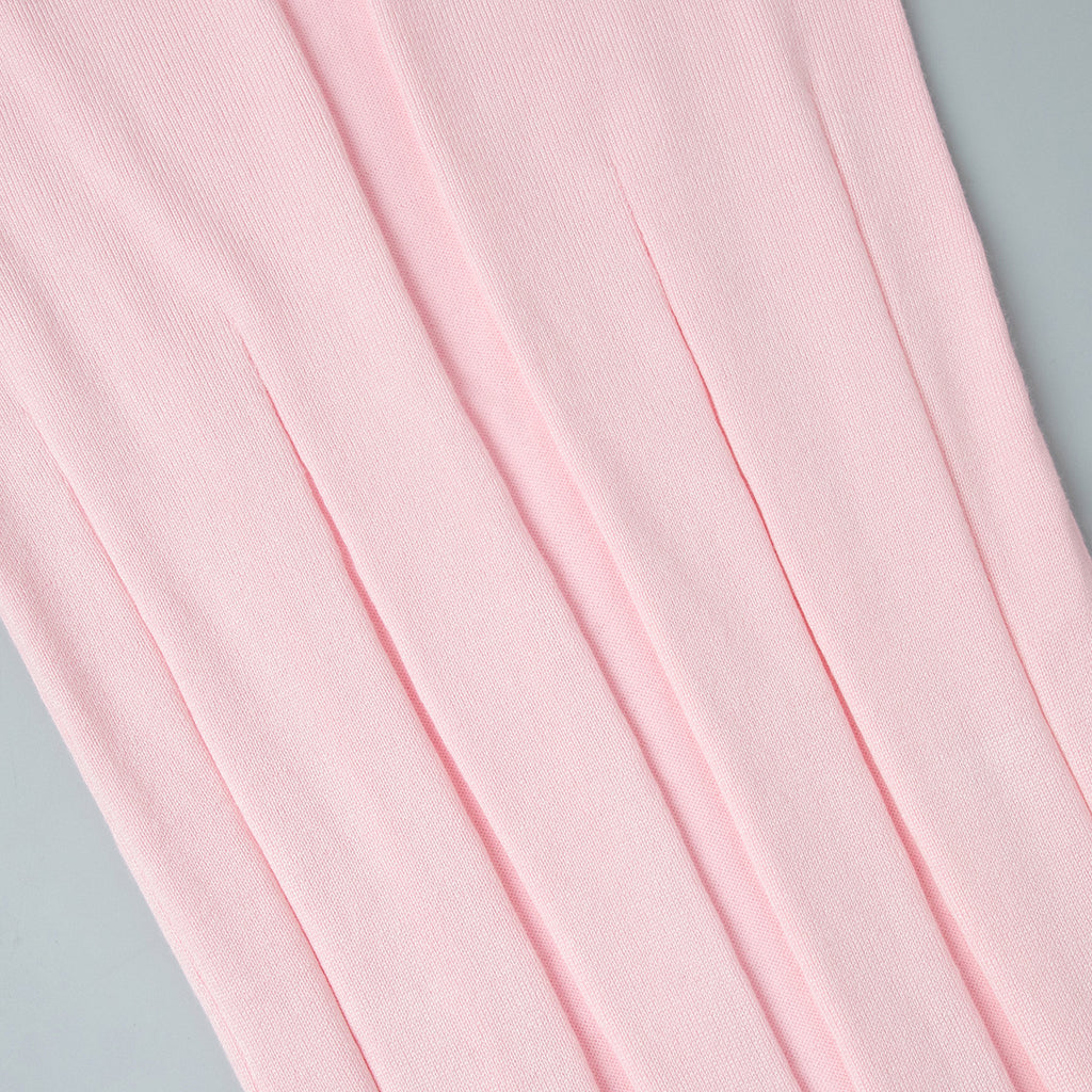 Rib-Knit V-Neck Maxi Dress with Side Slit in Soft Pink — close-up of the side slit