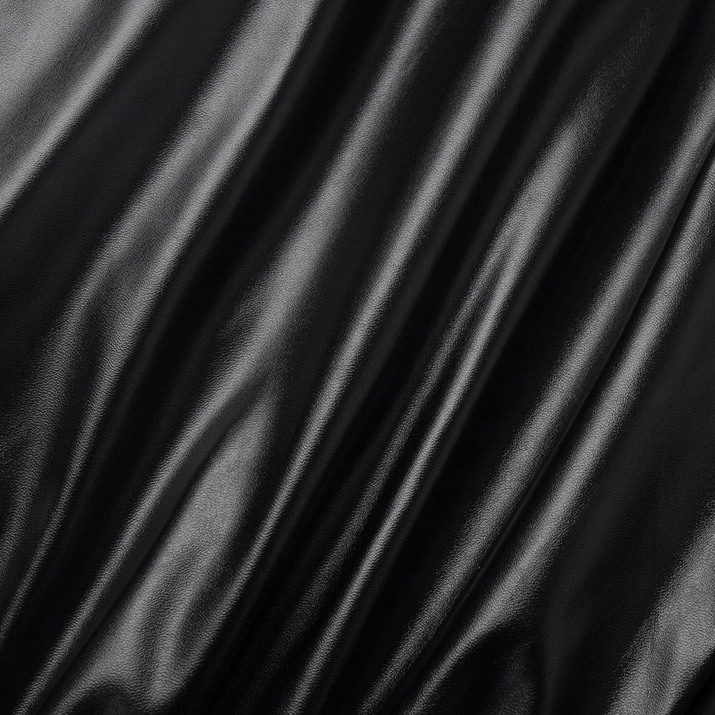 Faux Leather Balloon Pants with Drawstring Ankles in Black — faux leather texture close-up