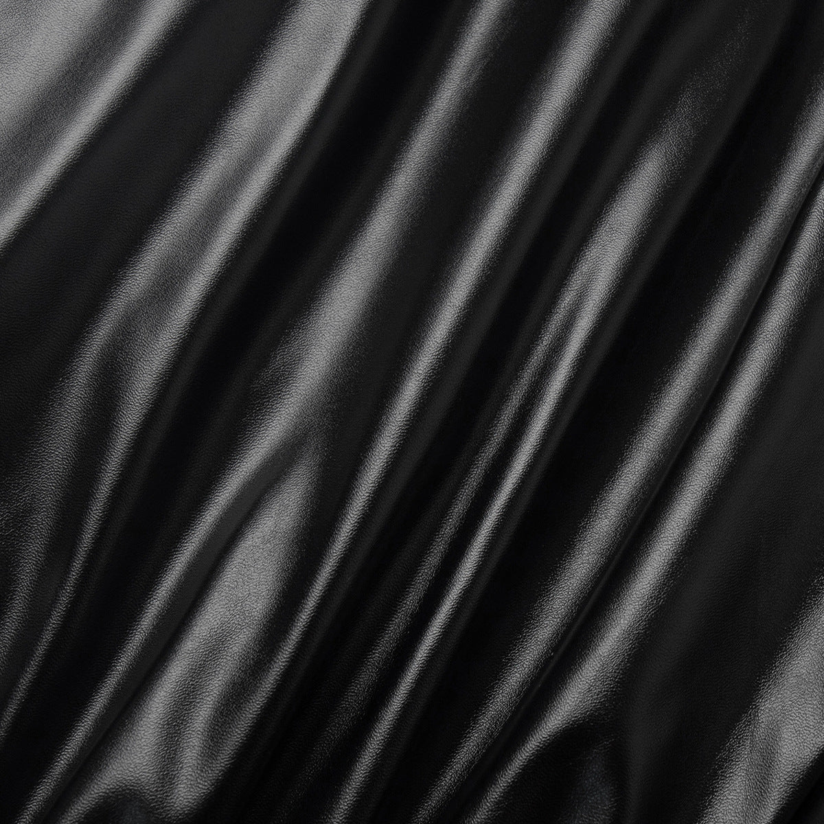 Faux Leather Balloon Pants with Drawstring Ankles in Black — faux leather texture close-up