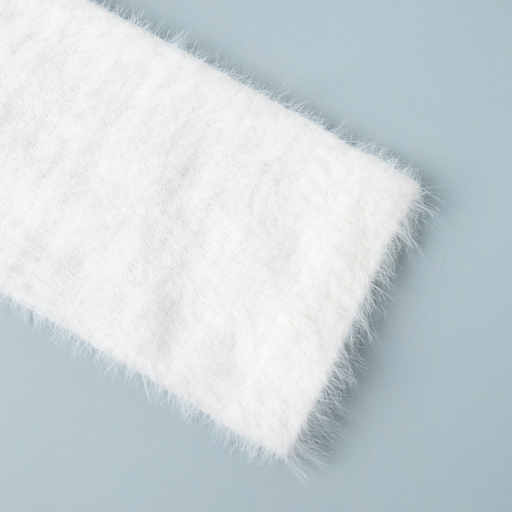 Fuzzy Knit Button Cardigan & Maxi Skirt Set in Winter White — close-up of the sleeve cuff