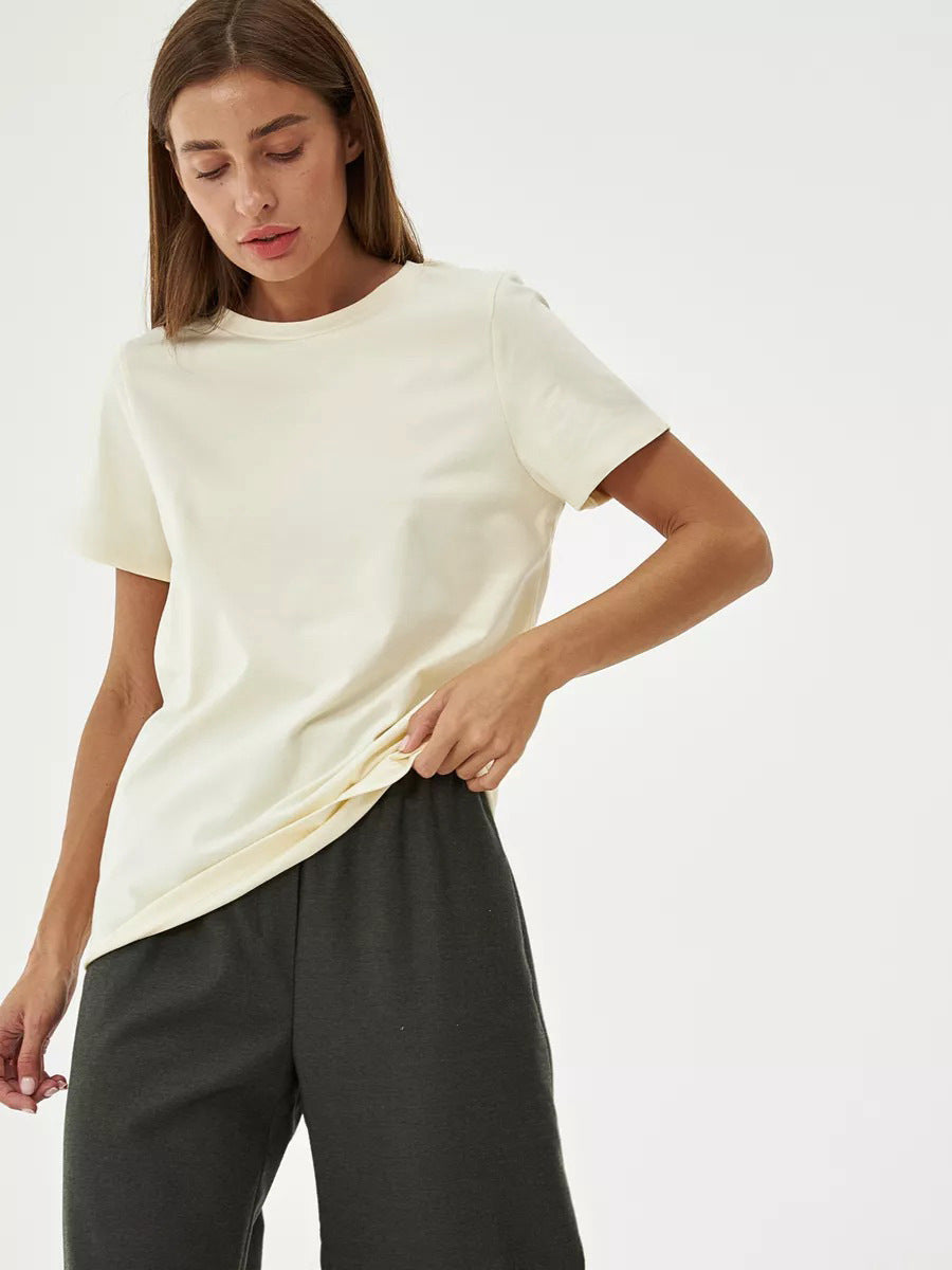 Everyday Cotton Short Sleeve Crew Tee in Ivory — front view
