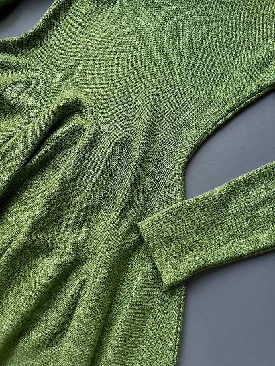 Fitted Knit Skater Mini Dress with Long Sleeves in Moss — knit close-up