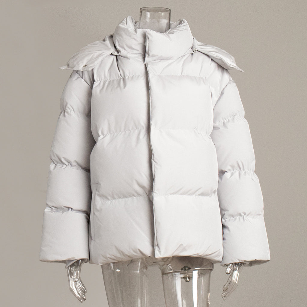 Matte Oversized Hooded Puffer Jacket in Light Gray — front view