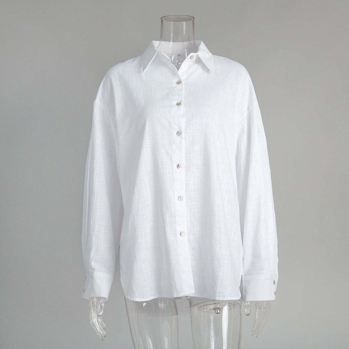 Relaxed Cotton Button-Down Shirt in White — front view