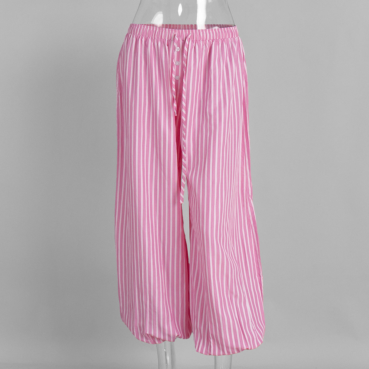 Striped Balloon Harem Pants in Pink Stripe — front view on mannequin