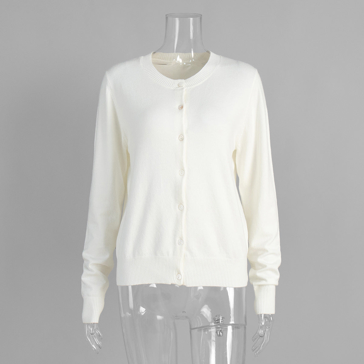Sleeveless Turtleneck Knit Top & Cardigan Twin Set in Ivory (Cardigan Only) — front view