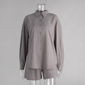 Oversized Cotton Shirt & Elastic-Waist Shorts Set in Taupe — set on mannequin