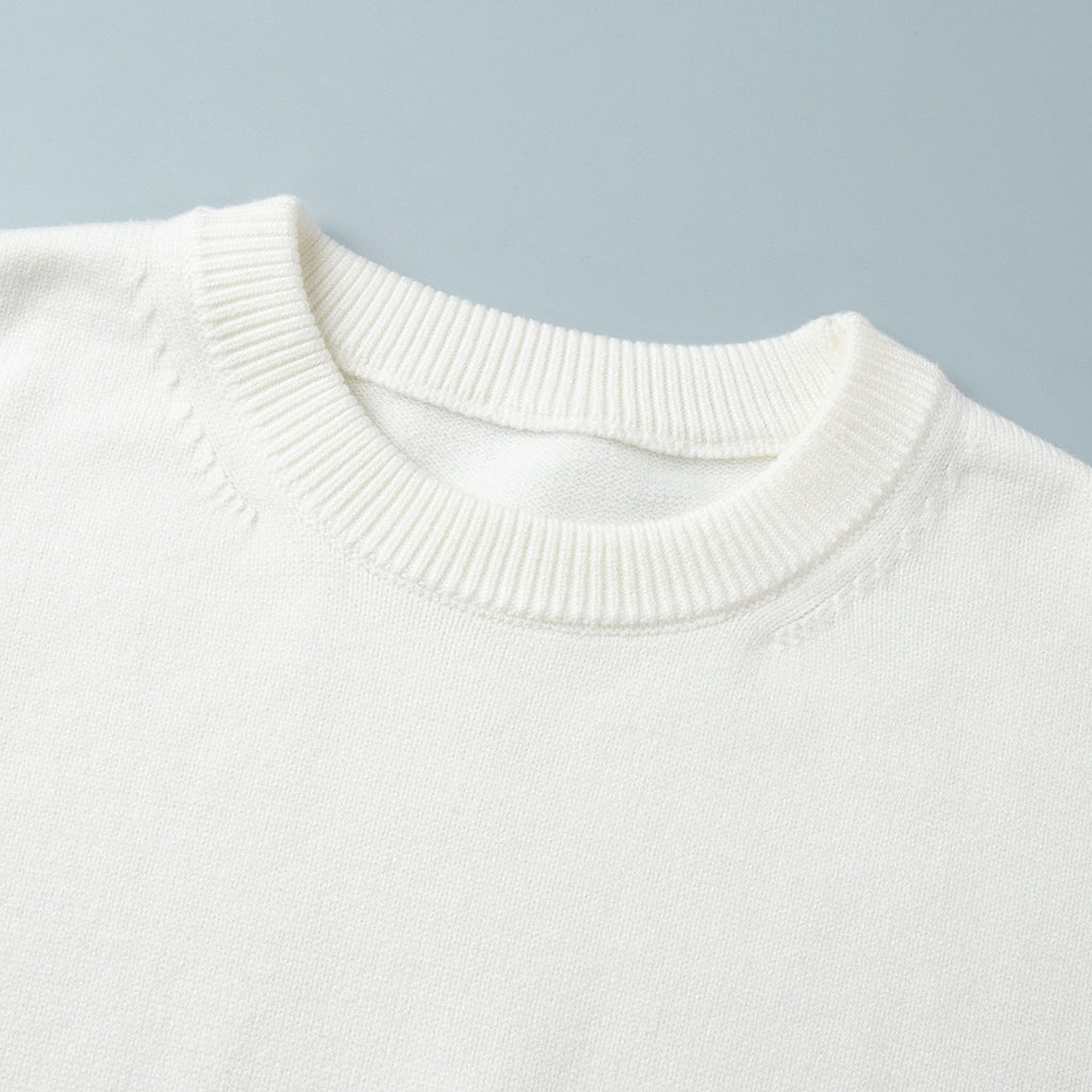 Slouchy Oversized Crew Neck Sweater in Ivory — close-up of the ribbed crew neck