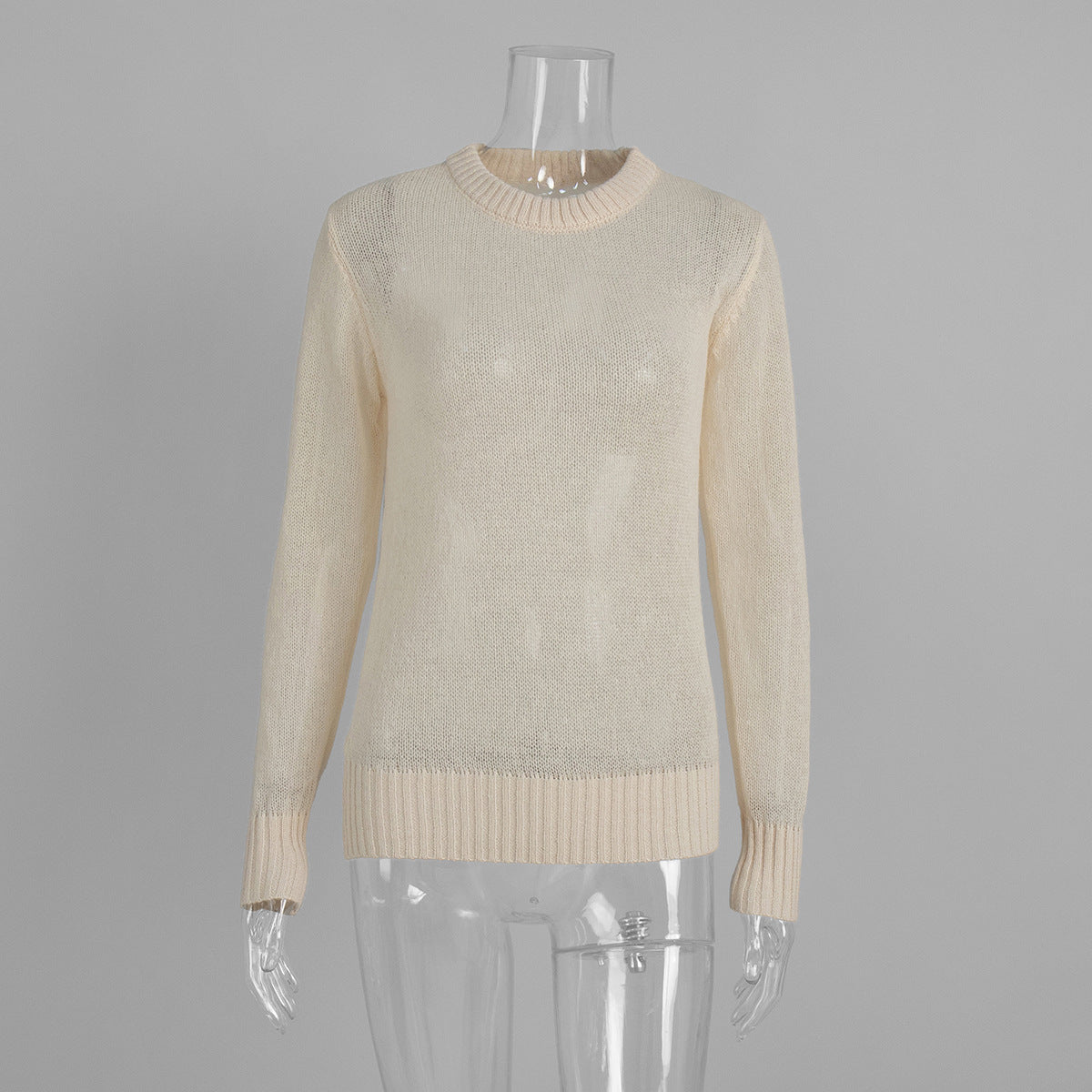 Soft Mohair-Blend Crew Neck Sweater in Apricot Cream — front view