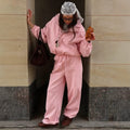 Cotton-Blend Stand-Collar Zip Jacket and Wide-Leg Pants Set in Blush Pink — full-length front view on model