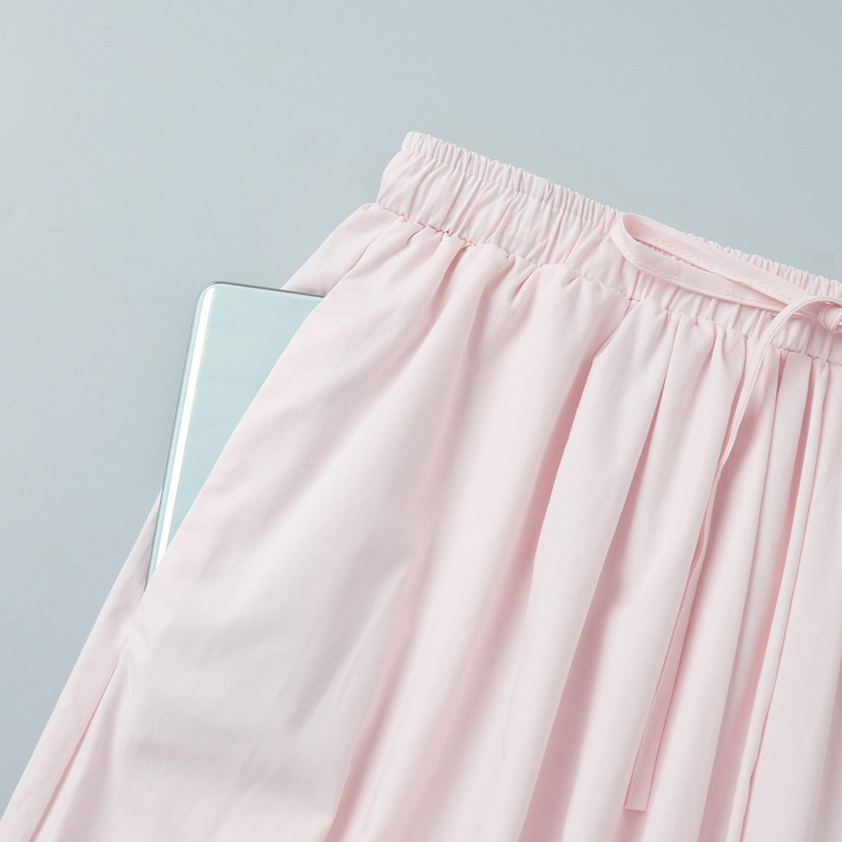 Cotton Balloon Lantern Pants in Light Pink — close-up of cotton texture