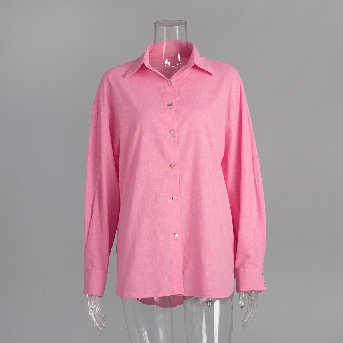Relaxed Cotton Button-Down Shirt in Bubblegum Pink — front view