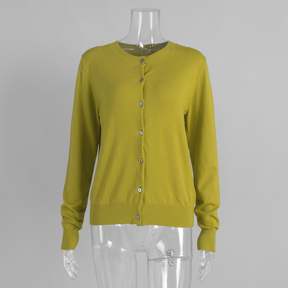 Sleeveless Turtleneck Knit Top & Cardigan Twin Set in Olive Green (Cardigan Only) — front view