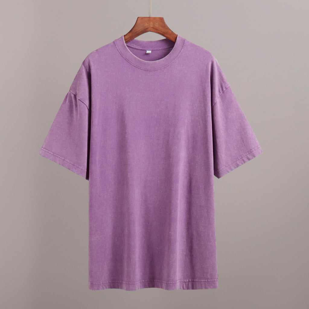 Oversized Washed Cotton Crewneck Tee in Washed Purple — on hanger
