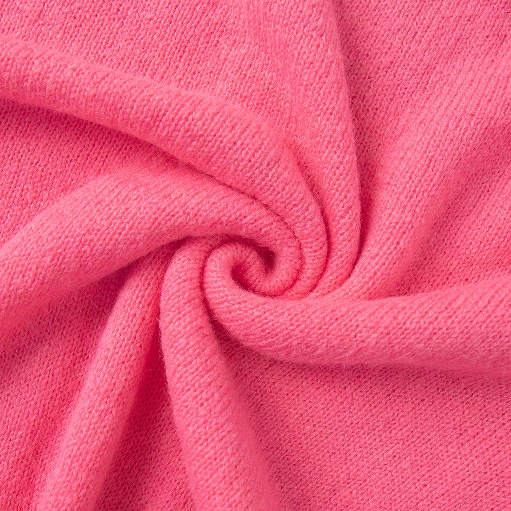 Soft Fuzzy Crew Neck Button Cardigan in Hot Pink — fuzzy knit texture close-up