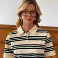 Contrast Stripe Cotton Polo Shirt in Ivory Stripe — front view on model