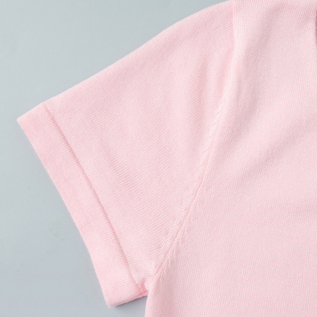 Rib-Knit V-Neck Maxi Dress with Side Slit in Soft Pink — close-up of the sleeve