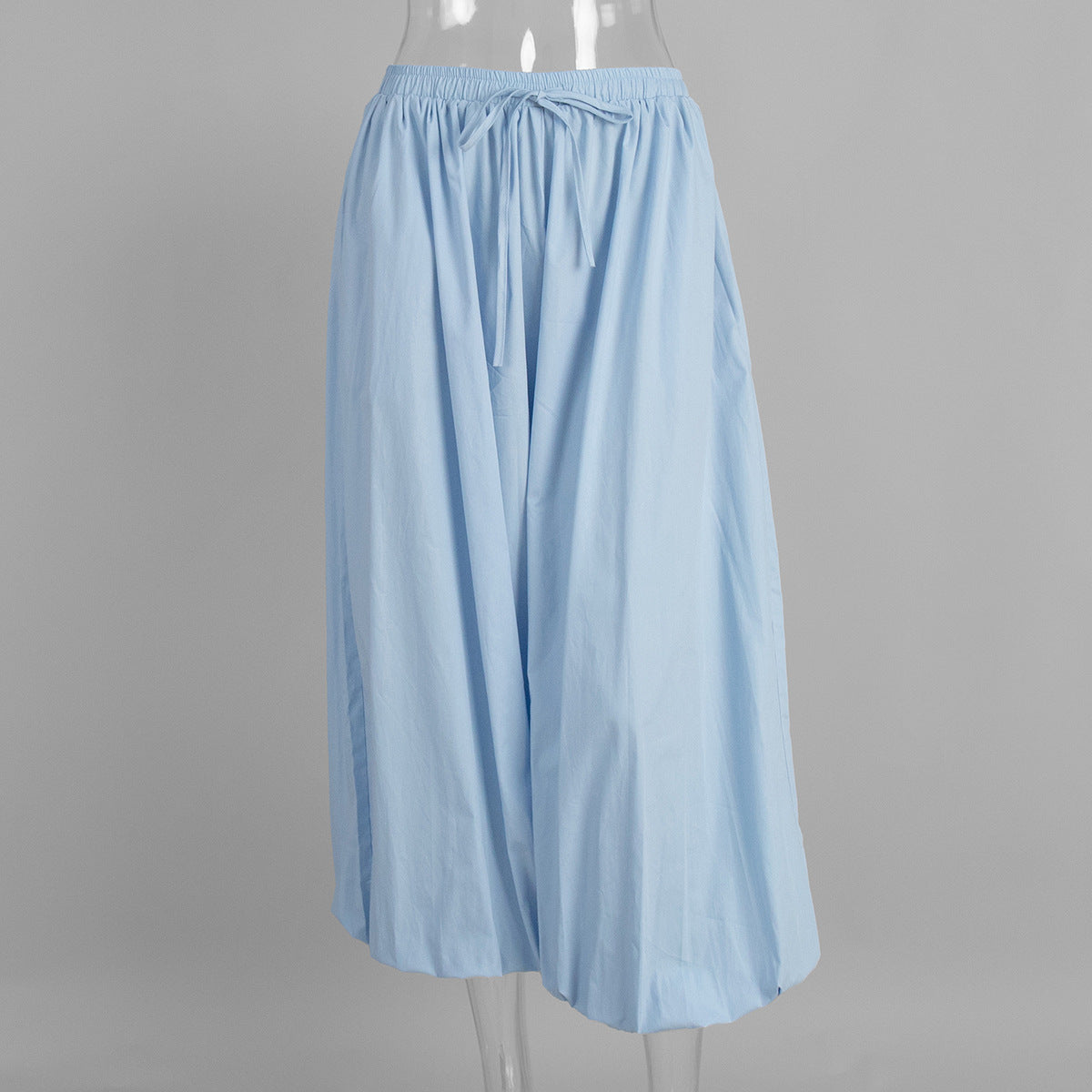 Cotton Balloon Lantern Pants in Sky Blue — front view on mannequin