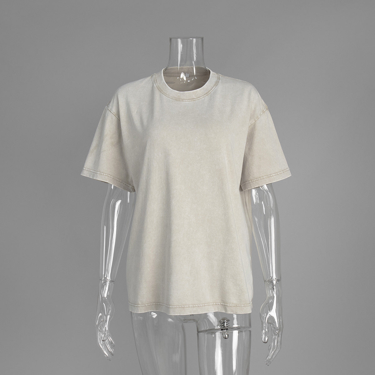 Oversized Washed Cotton Crewneck Tee in Apricot — on mannequin