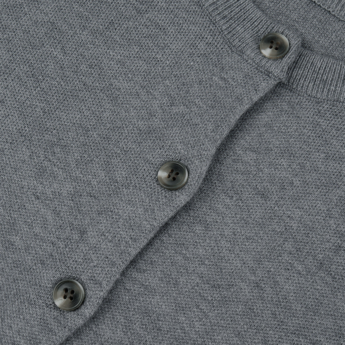 Crew Neck Button Cardigan & Straight-Leg Knit Pants Set in Heather Gray — close-up of the buttons