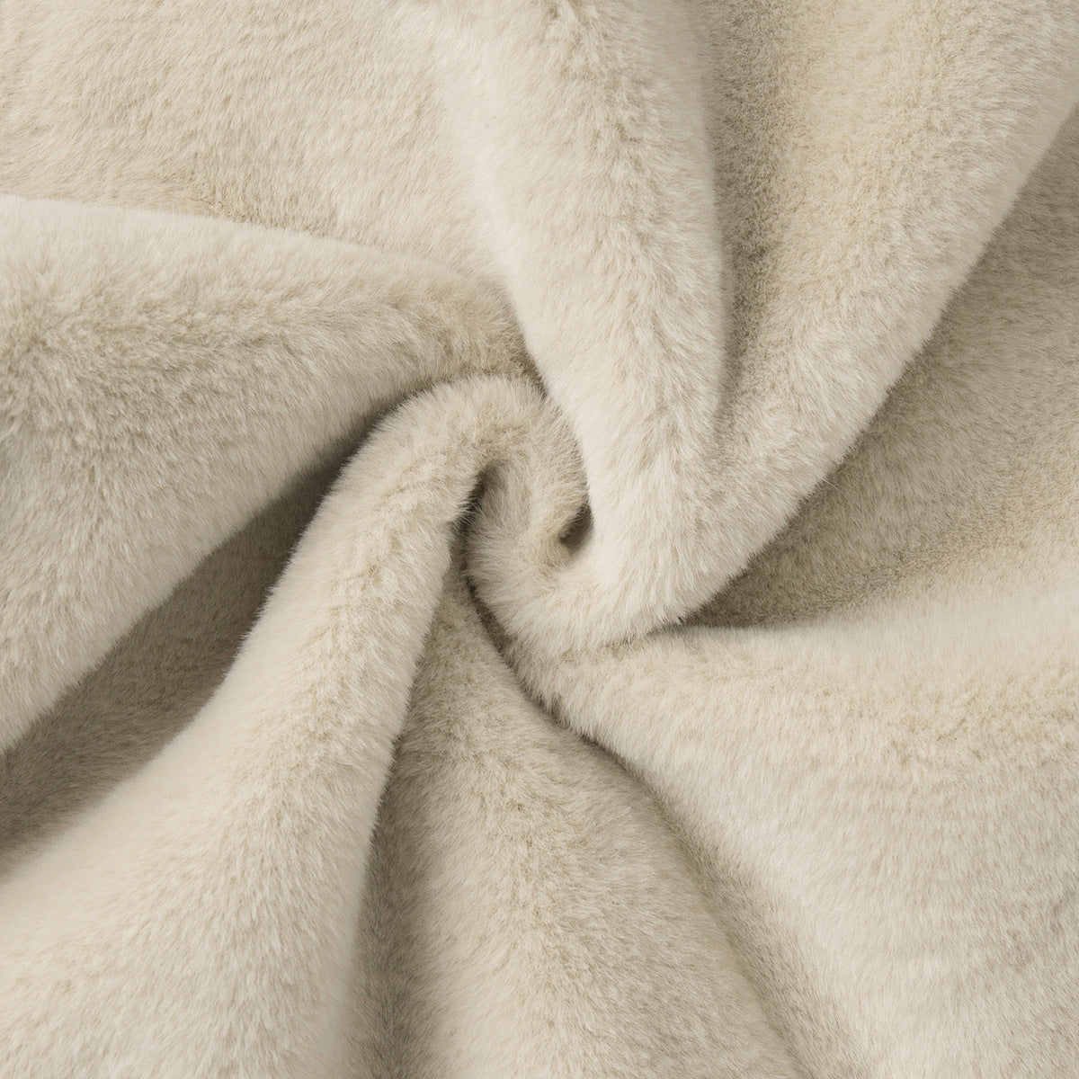 Plush Faux Fur Zip-Up Jacket with Stand Collar in Cream — plush faux fur texture close-up