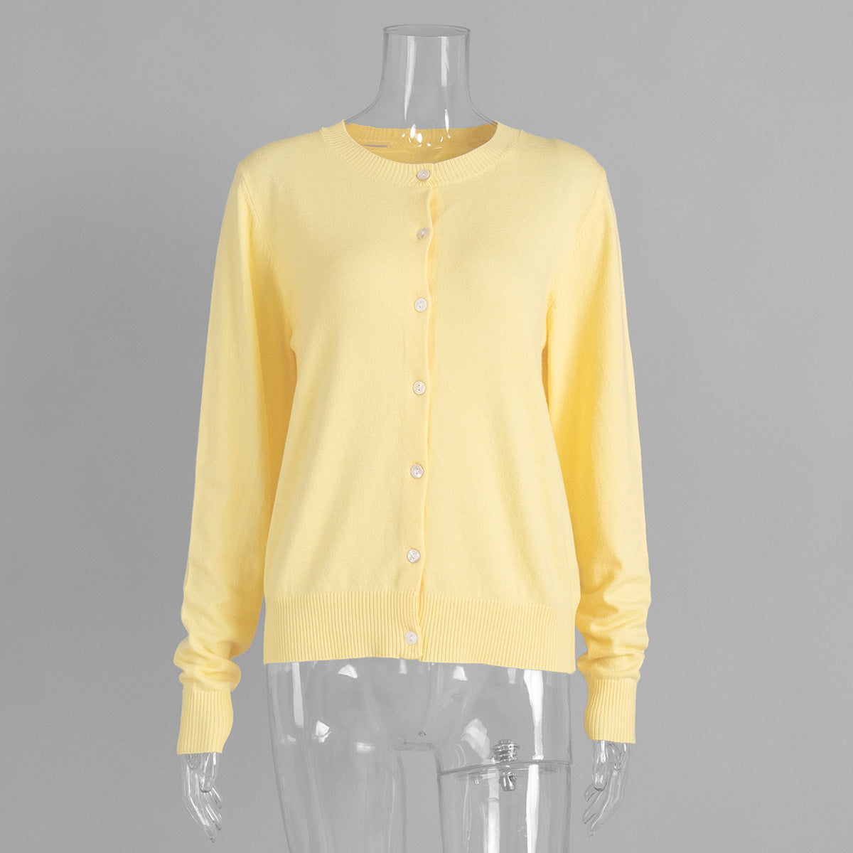 Sleeveless Turtleneck Knit Top & Cardigan Twin Set in Butter Yellow (Cardigan Only) — front view