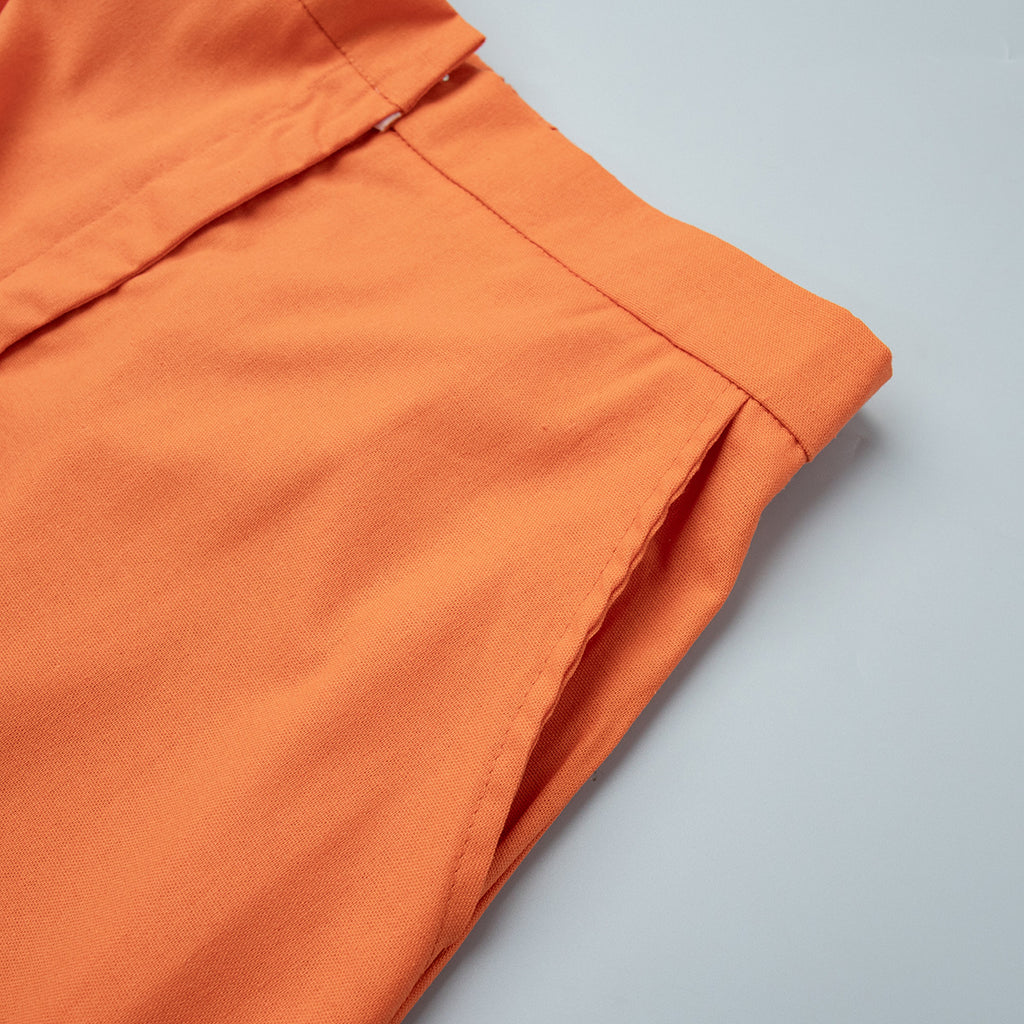 Linen Vest & Maxi Skirt Set in Orange — close-up of side pocket