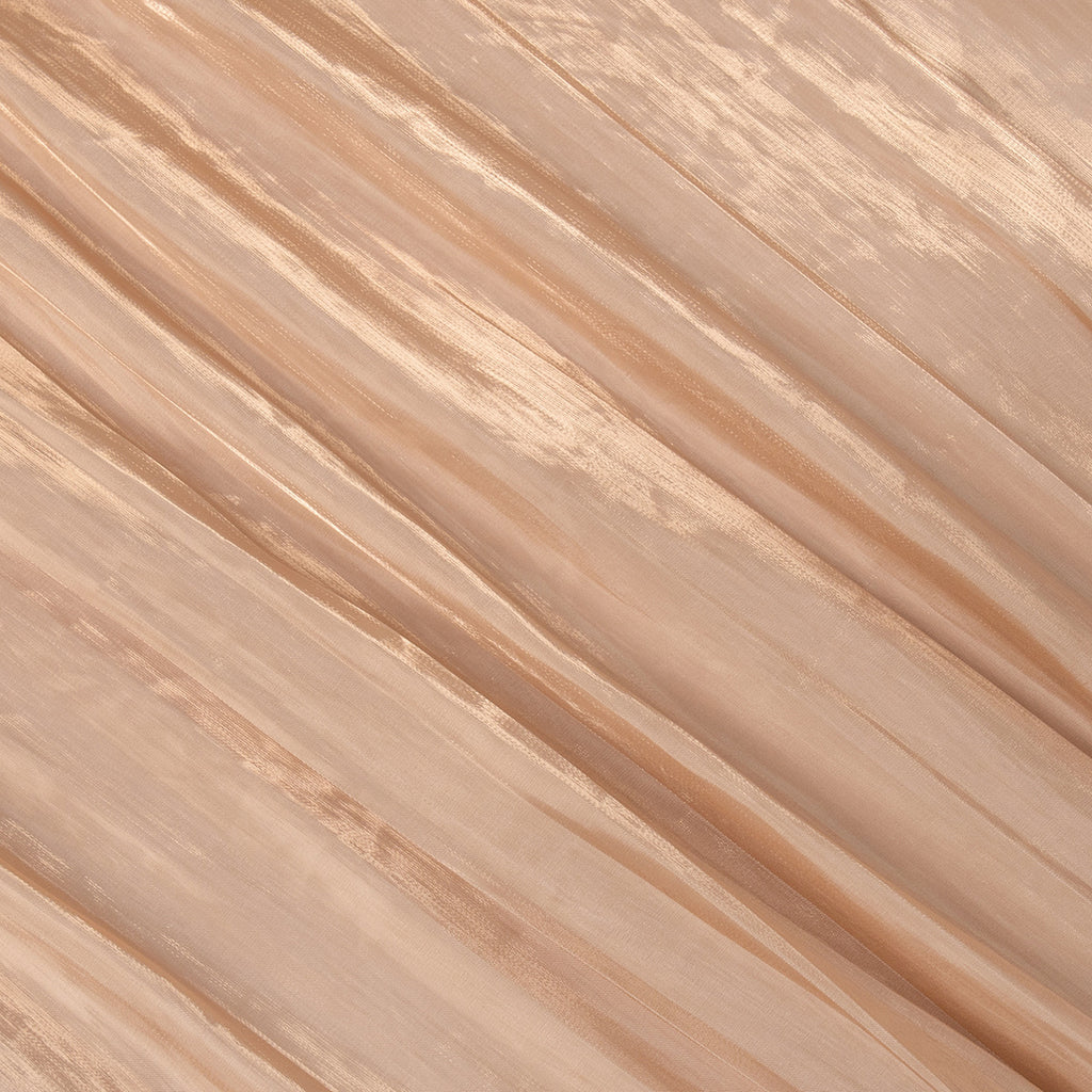 Shiny Pleated Harem Pants with Elastic Cuffs in Champagne — close-up of the shiny pleated fabric