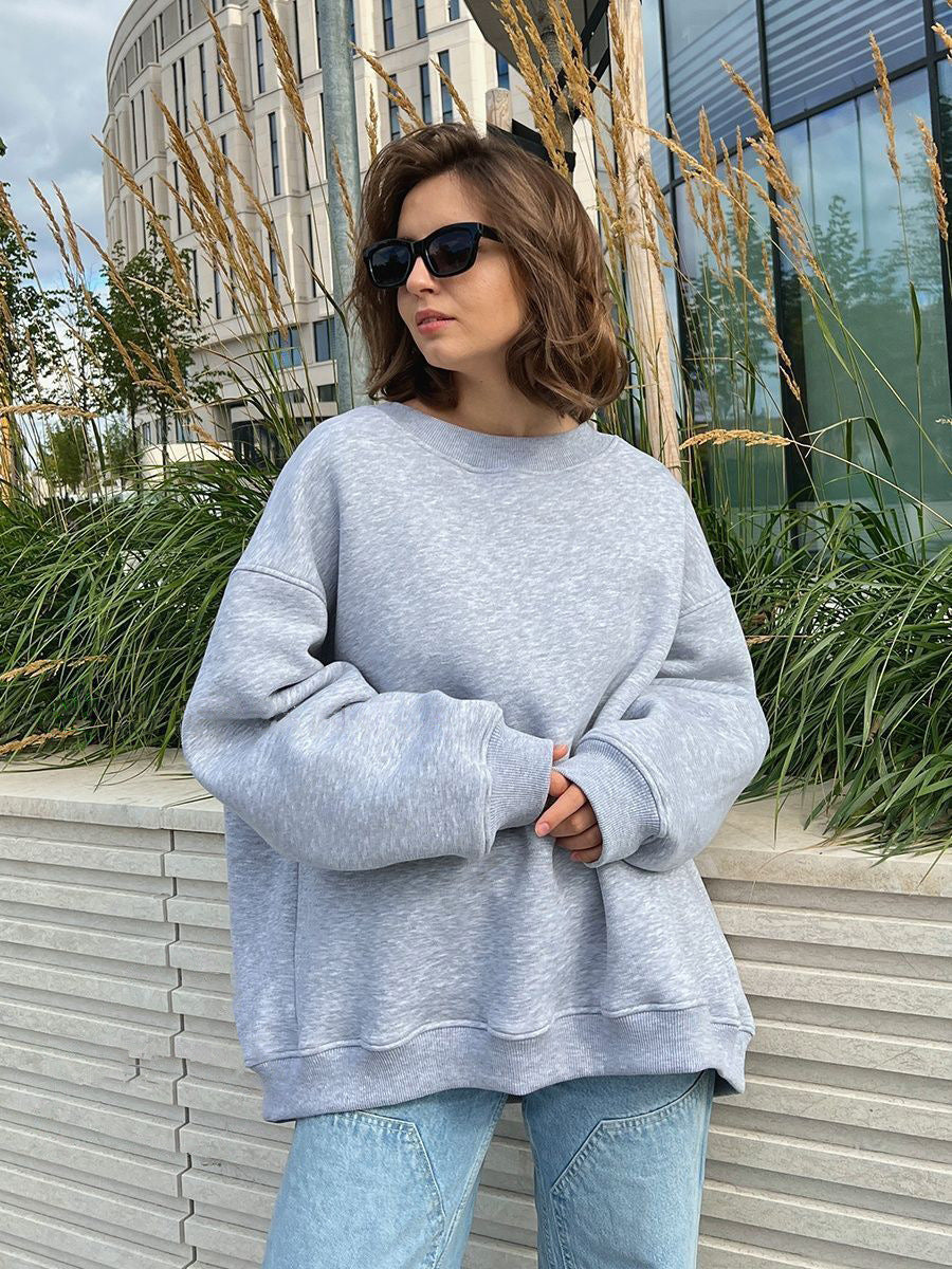 Oversized Heavyweight Crew Neck Sweatshirt in Heather Gray — front view
