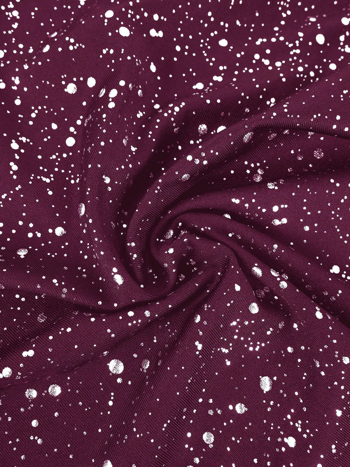 Plus-Size Glitter Wrap-Front Party Dress with Flutter Sleeves in Plum — close-up of the glitter fabric