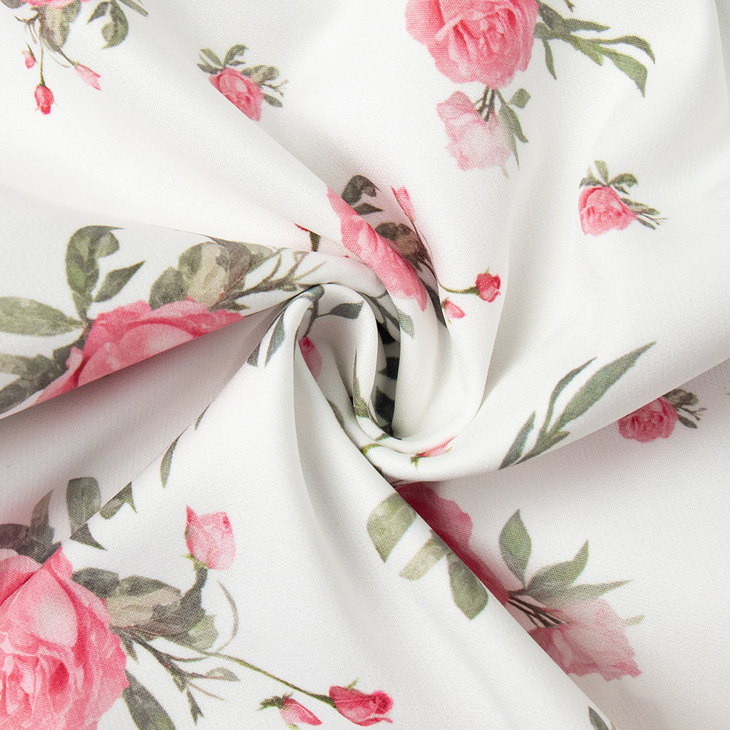 Floral Puff-Sleeve Mini Dress with Contrast Collar in Cream Floral — close-up of the rose print and buttons