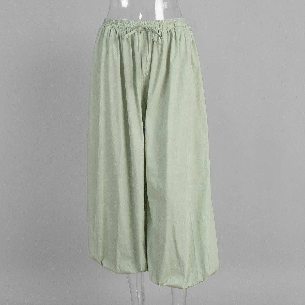 Cotton Balloon Lantern Pants in Sage Green — front view on mannequin