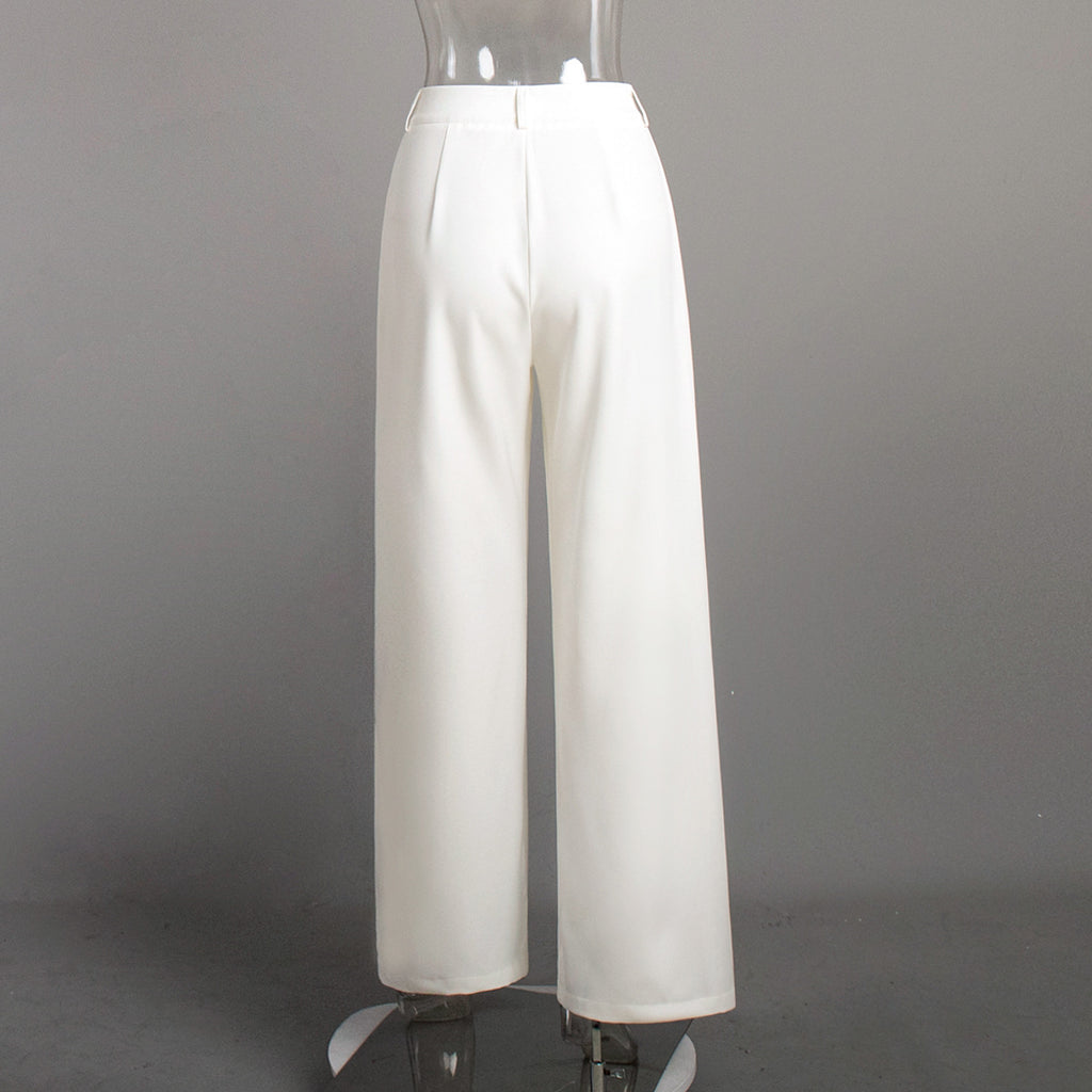 High-Waist Pleated Wide-Leg Trousers in White — back view on mannequin