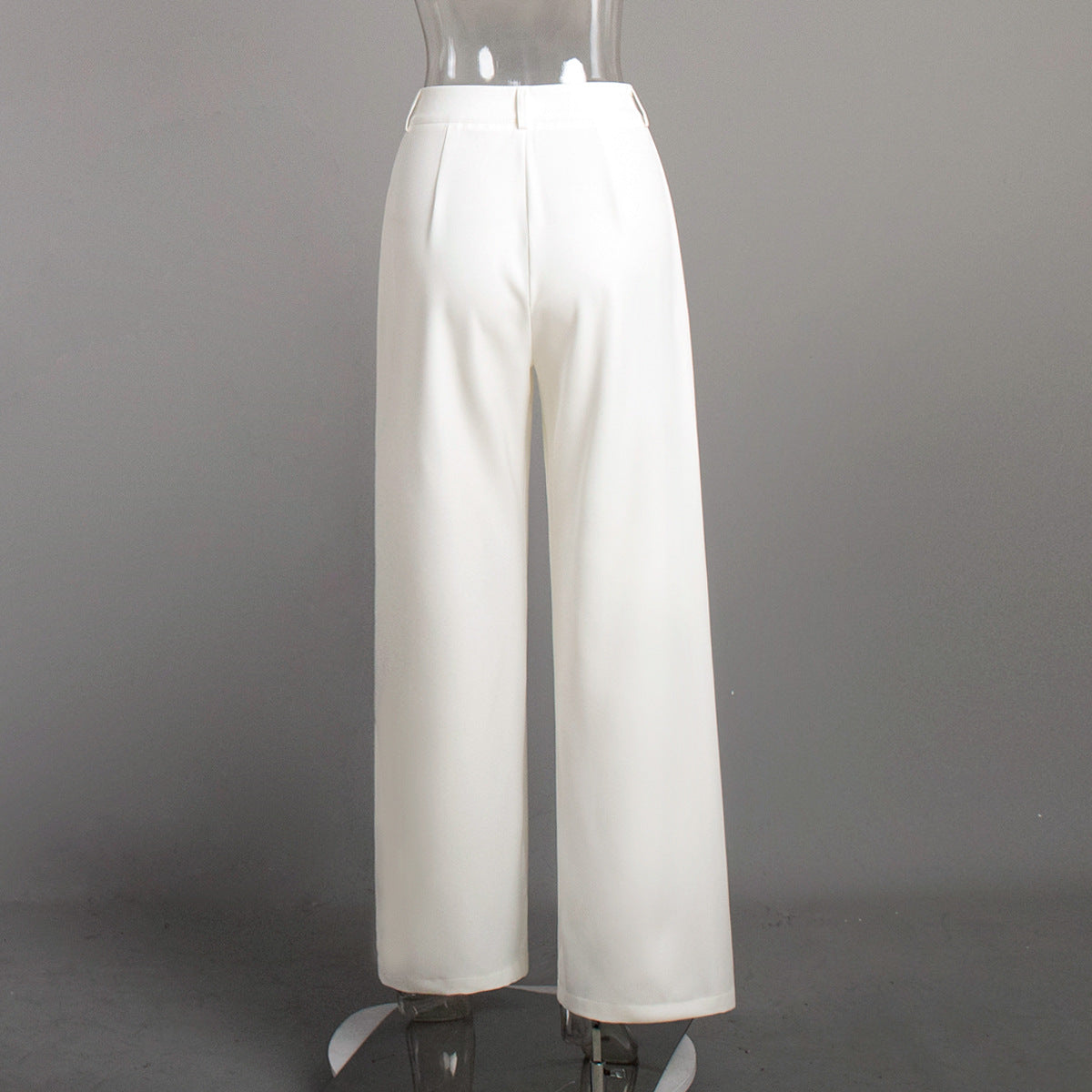 High-Waist Pleated Wide-Leg Trousers in White — back view on mannequin