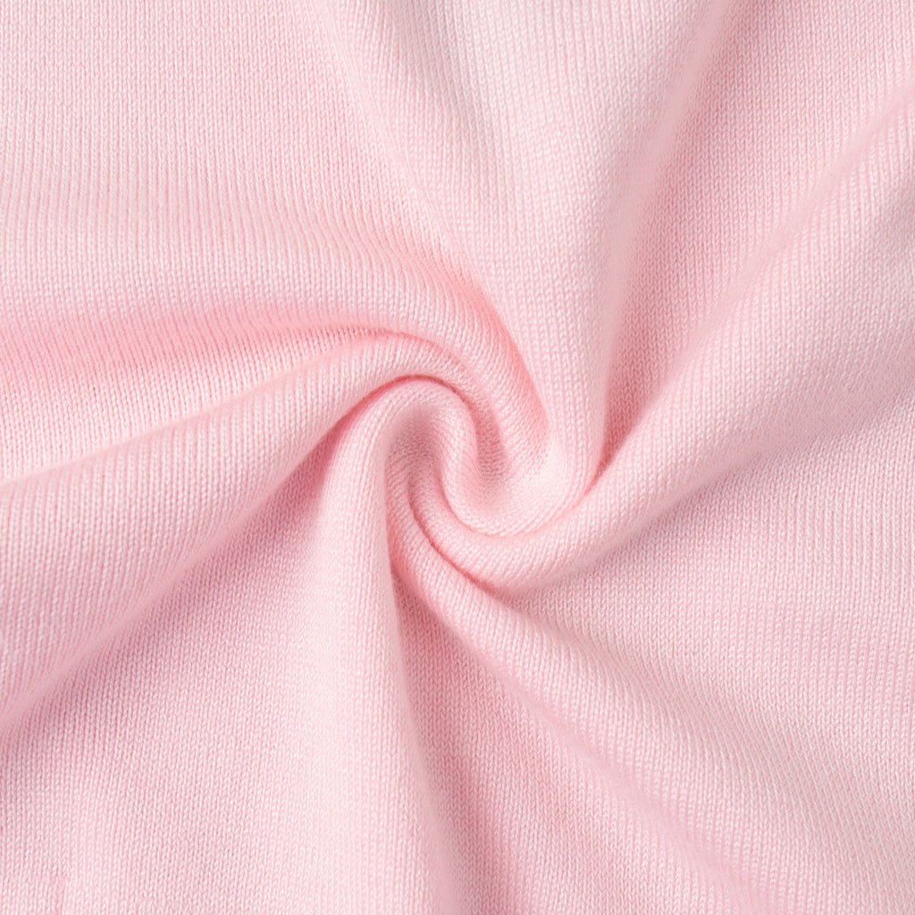 Rib-Knit V-Neck Maxi Dress with Side Slit in Soft Pink — close-up of the rib knit