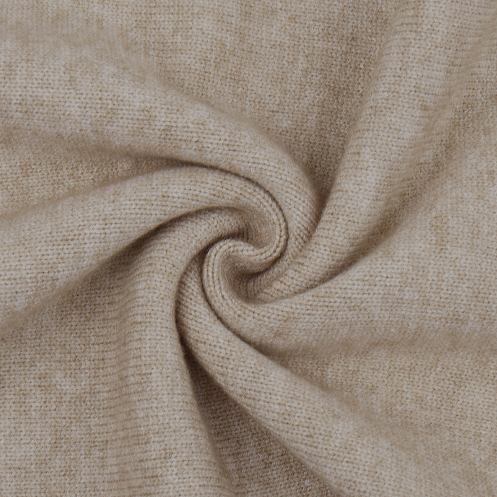 Three-Piece Knit Set: Zip-Up Cardigan, Sleeveless Top & Wide-Leg Pants in Oat — knit close-up