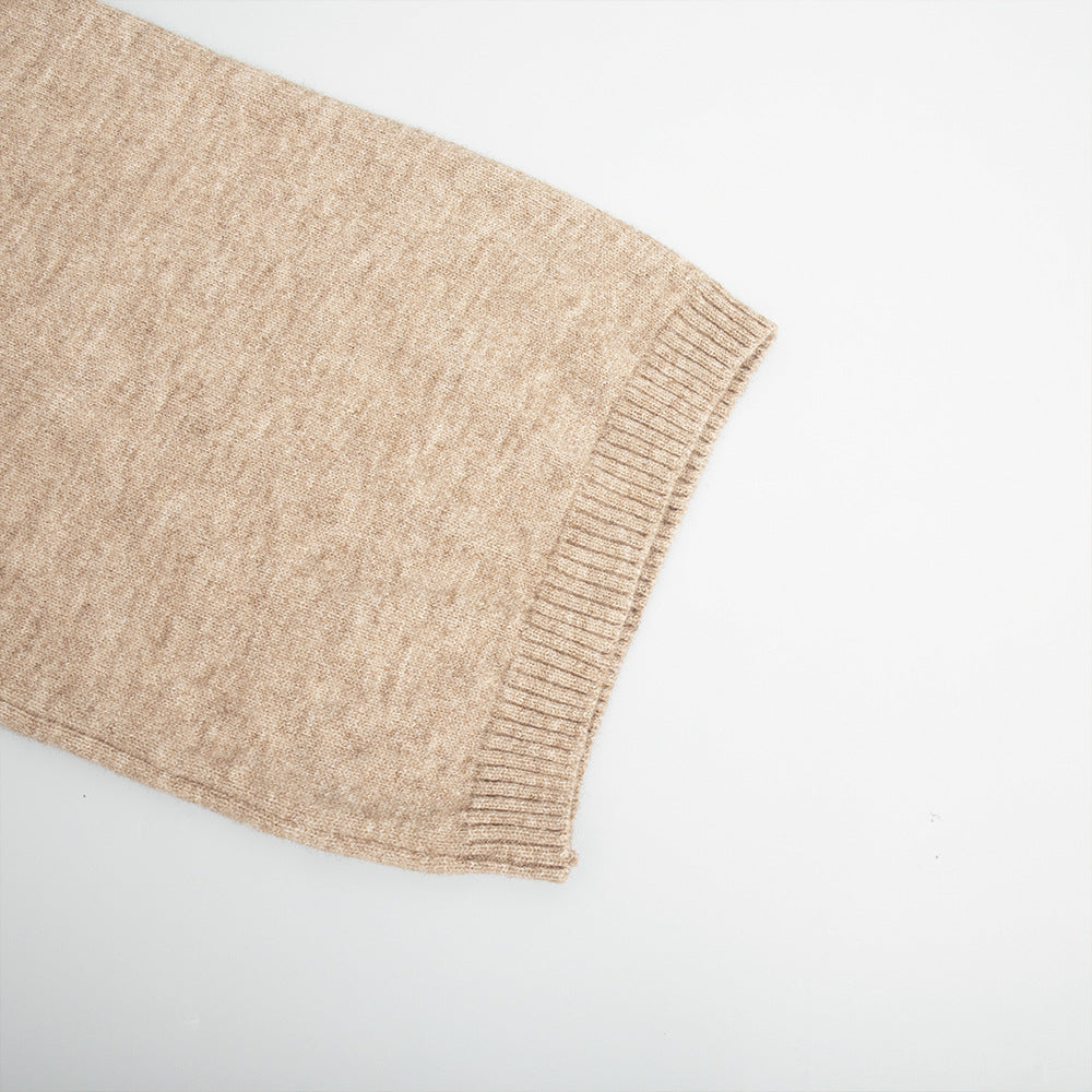 Oversized Turtleneck Sweater & Wide-Leg Knit Pants Set in Camel — close-up of the pant hem